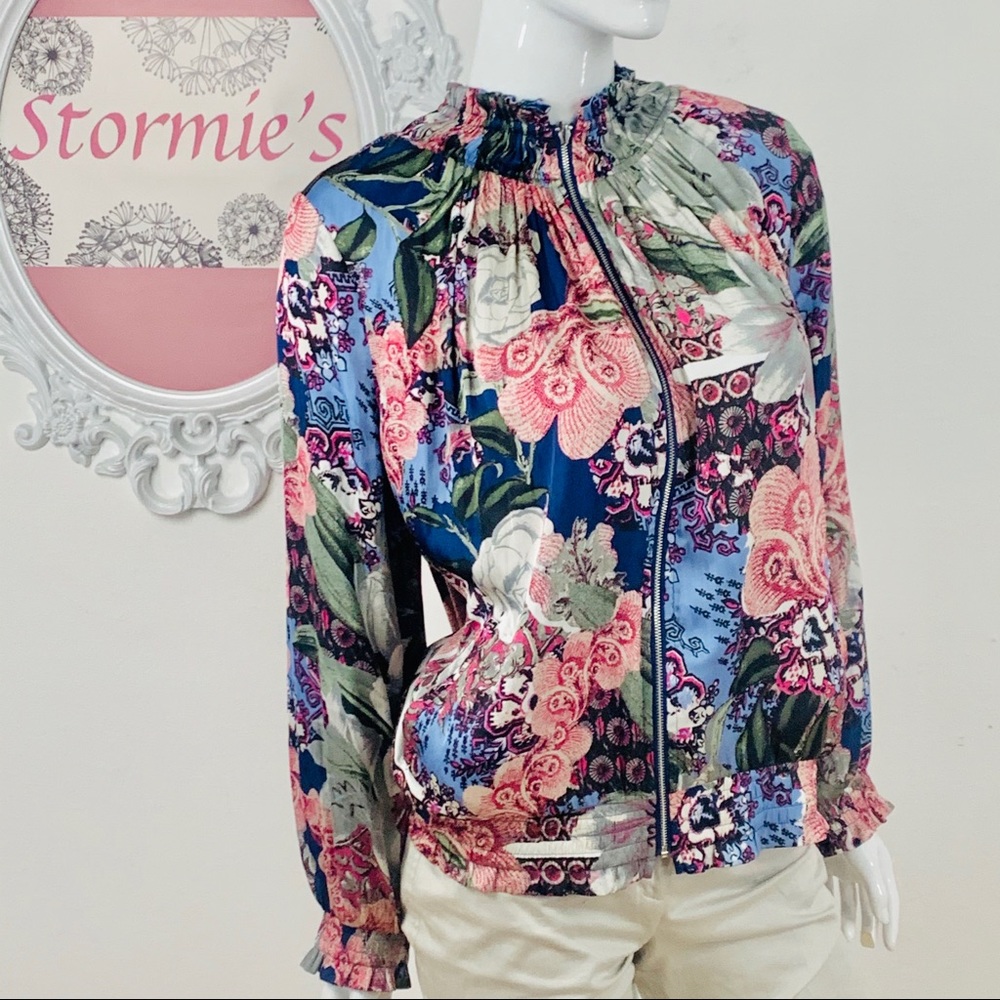 Reversible Floral Bomber Style Light Weight Jacket - Picture 1 of 8
